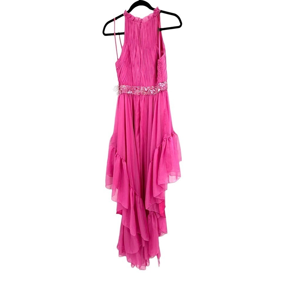 Mac Duggal Halter Neck High Low Flowy Chiffon Prom Gown Pink Size 2 Nwt